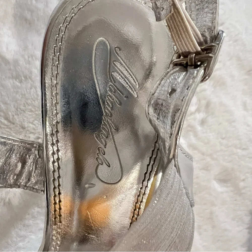 Michelangelo Silver Rhinestone Embellished T Strap Heels Women‎ Size 7.5